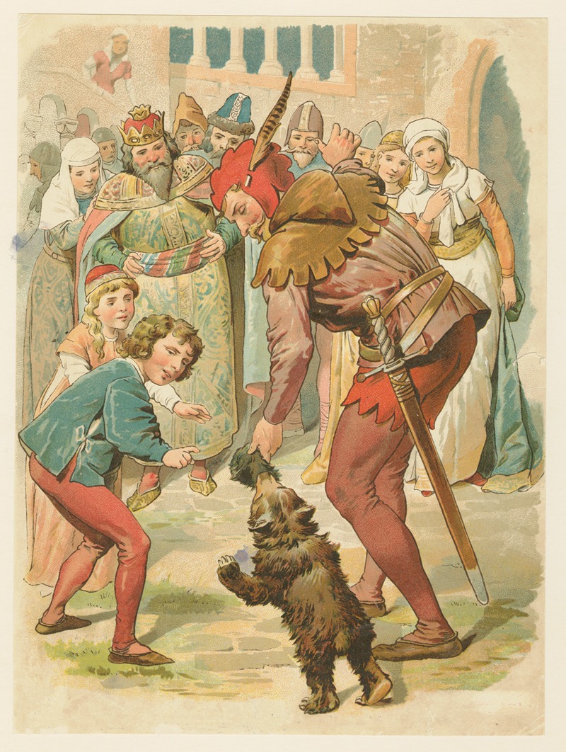 Eugen Klimsch - Eulenspiegel and bear perform before the king and townspeople