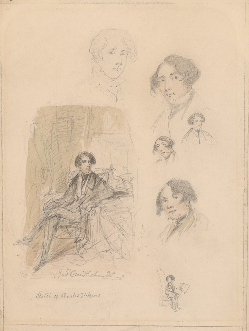 George Cruikshank - Charles Dickens; 7 original pencil sketches