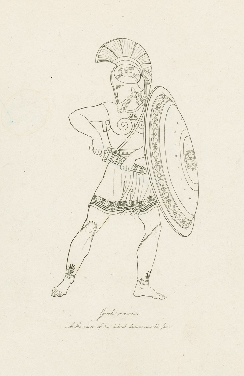 Thomas Hope - Greek warrior with the visor of his helmet drawn over his face