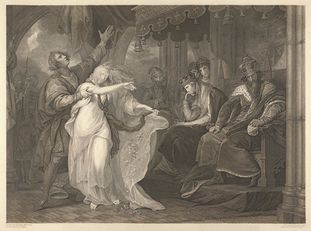 Benjamin West - Hamlet; Act IV, Scene V, Elsinore — King, Queen, Laertes, Ophelia, etc.