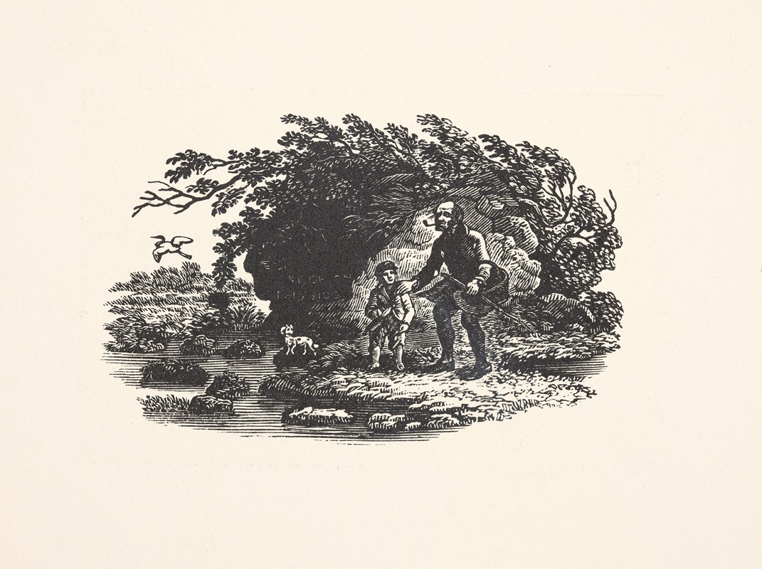 Alexander Anderson - Man, child, and dog near water