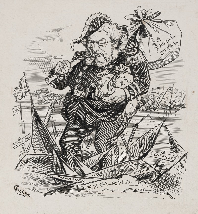 Bernard Gillam - Caricature of President Chester Arthur, here accused of using the Treasury surplus to build up the Navy..