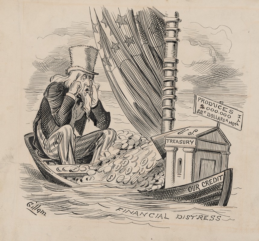 Bernard Gillam - Uncle Sam and the U.S. Treasury aboard boat ‘Our Credit,’ sink into sea of ‘Financial Distress’