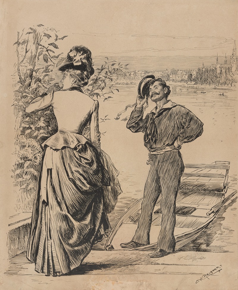 Charles Stanley Reinhart - Sailor tipping hat to lady on banks of river