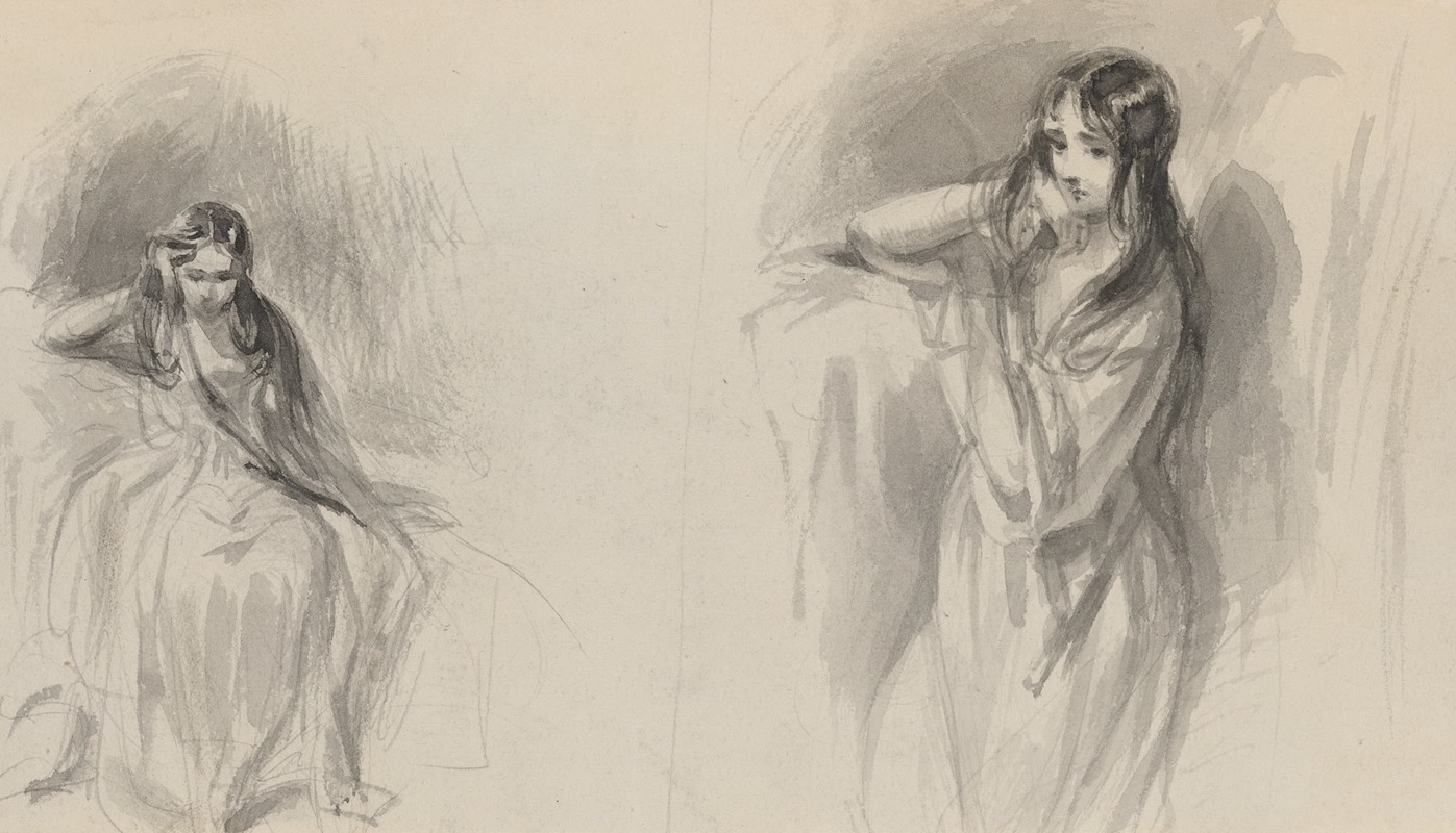 Felix Octavius Carr Darley - Melancholy woman; two sketches