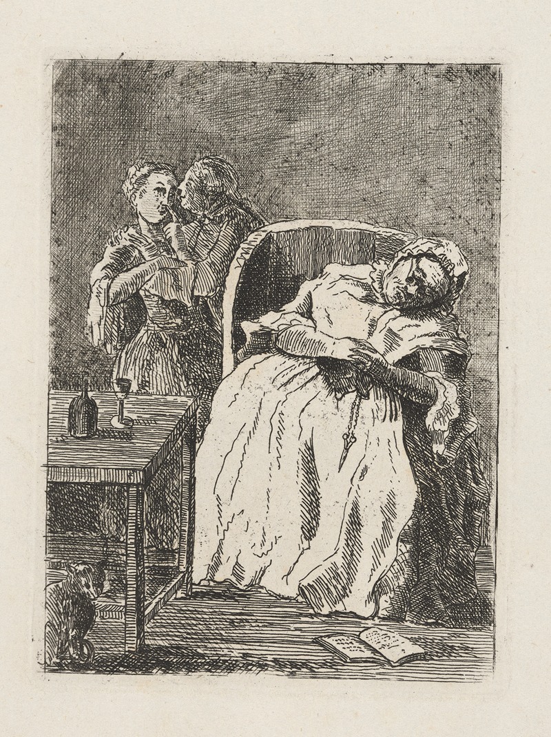 Francis Grose - Husband kisses maid as wife sleeps in chair