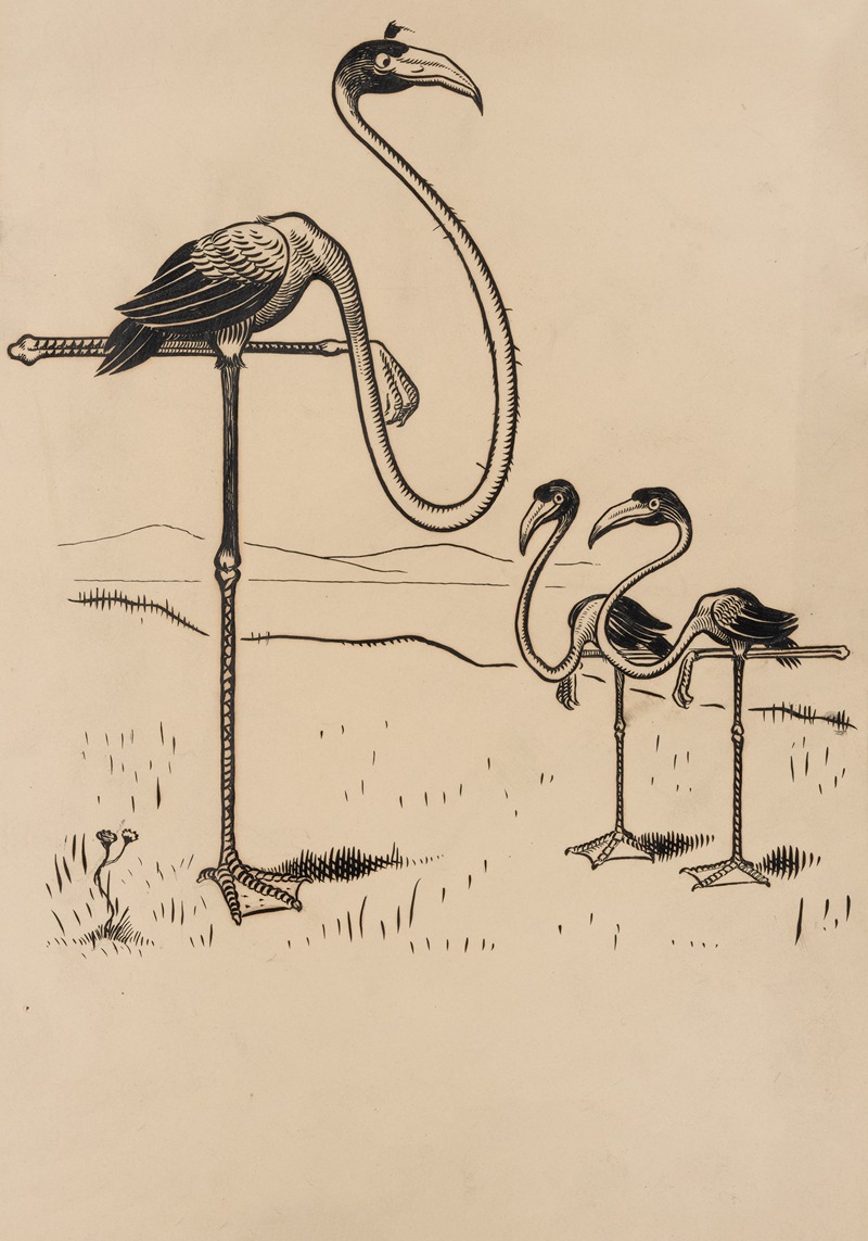 Franklin Morris Howarth - Eleven comic strip frames of flamingo shaping figures with its long neck Pl.1