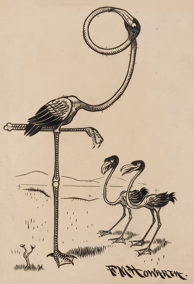 Franklin Morris Howarth - Eleven comic strip frames of flamingo shaping figures with its long neck Pl.11