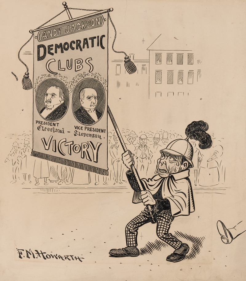 Franklin Morris Howarth - Man in parade carrying banner which reads, ‘Andy Jackson, Democratic Clubs Victory’