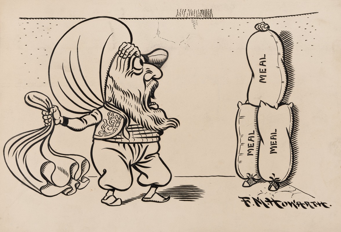 Franklin Morris Howarth - Twelve comic strip frames of Arabic woman running away with young man after argument with her father Pl.12