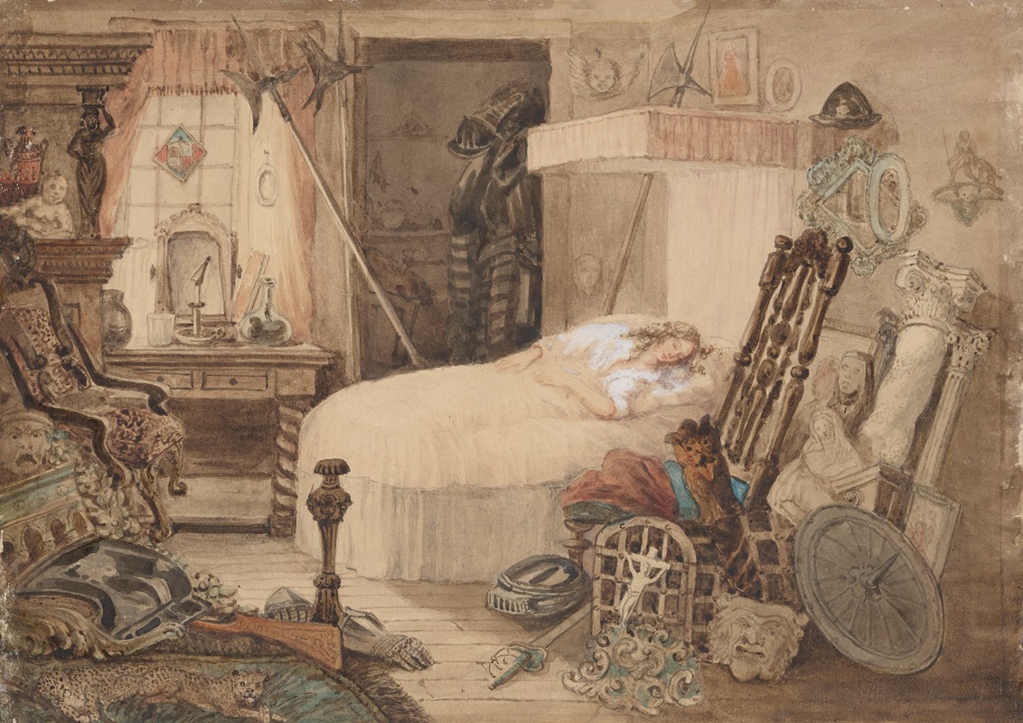 George Cattermole - The Old Curiosity Shop; The bedroom in the shop