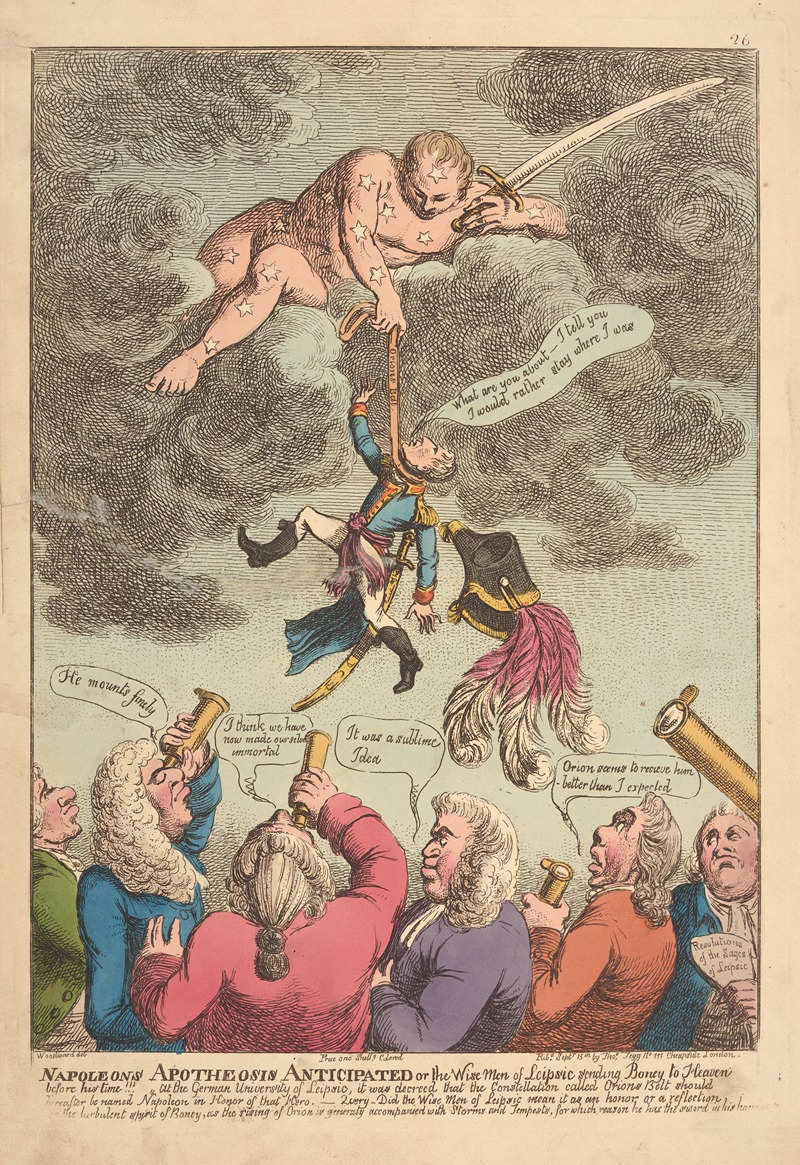 George Moutard Woodward - Napoleon’s apotheosis anticipated or the wise men of Leipsic sending Boney to heaven before his time!!!.