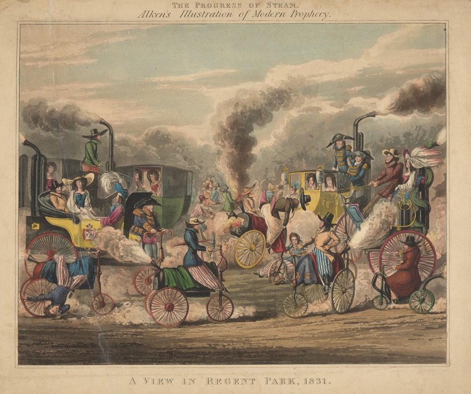 Henry Alken - The progress of steam. A view in Regent Park, 1831.