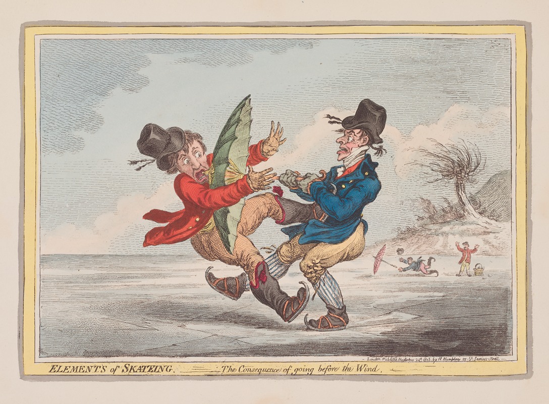 James Gillray - Elements of skateing. The consequence of going before the wind