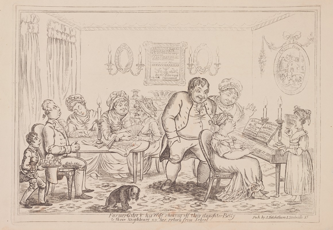 James Gillray - Farmer Giles & his wife shewing off their daughter Betty to their neighbors on her return from school