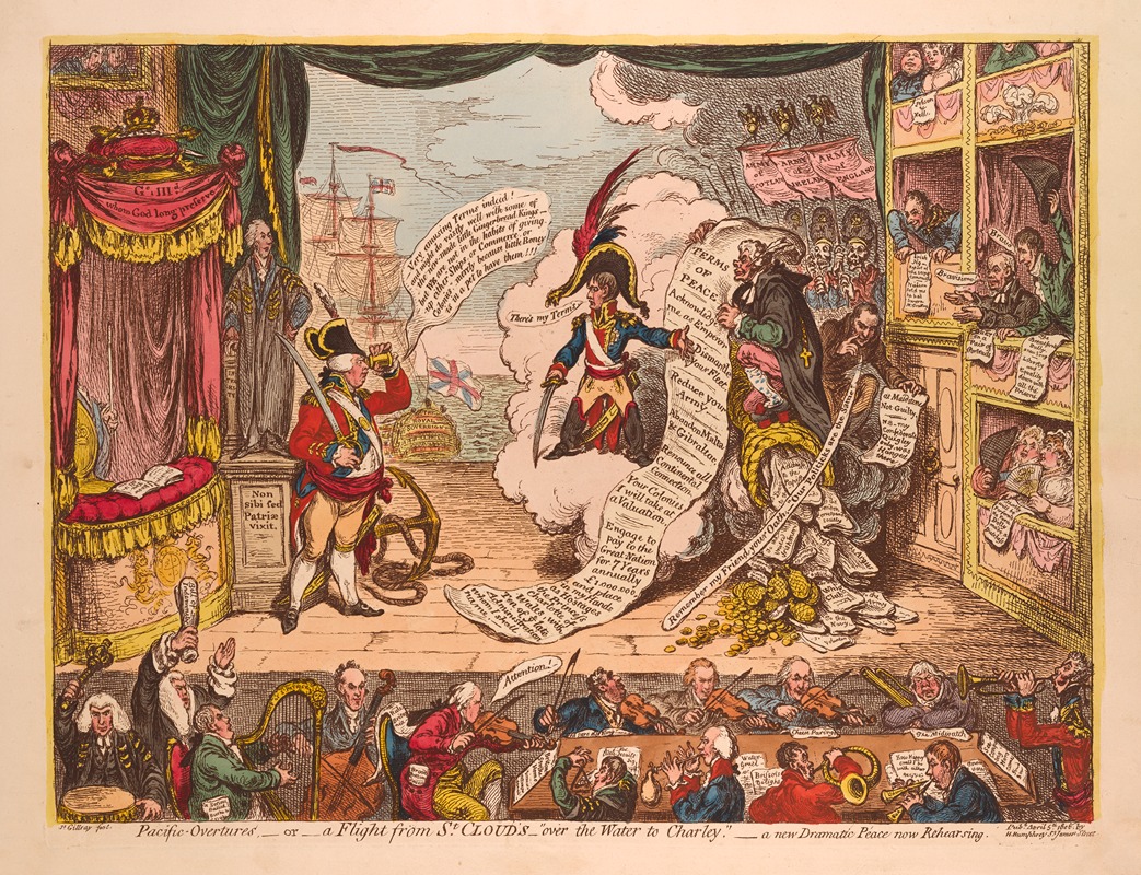 James Gillray - Pacific overtures, – or – a flight from St Cloud’s – ‘over the water to Charley’ – a new dramatic peace now rehearsing