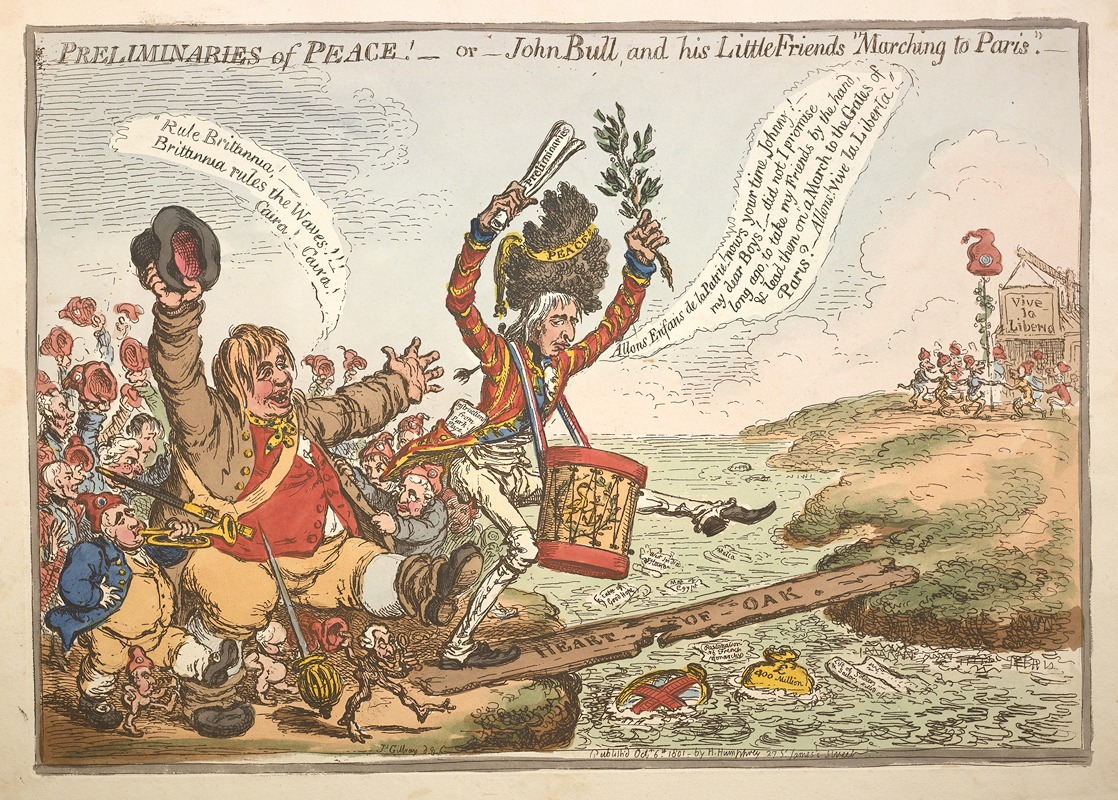 James Gillray - Preliminaries of peace! – or – John Bull and his little friends marching to Paris!.