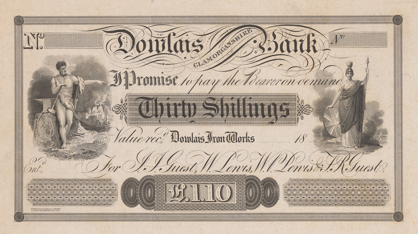 Perkins & Heath - Dowlais Glamorganshire Bank thirty shilling note