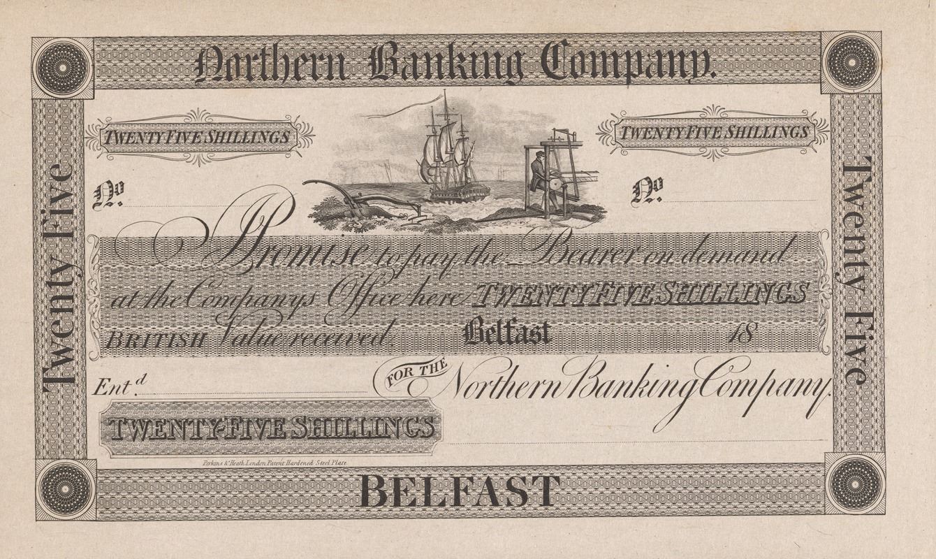 Perkins & Heath - Northern Banking Company, Belfast, twenty-five shilling note