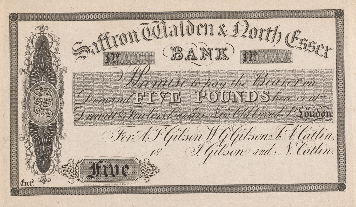 Perkins & Heath - Saffron Walden & North Essex Bank five pound note