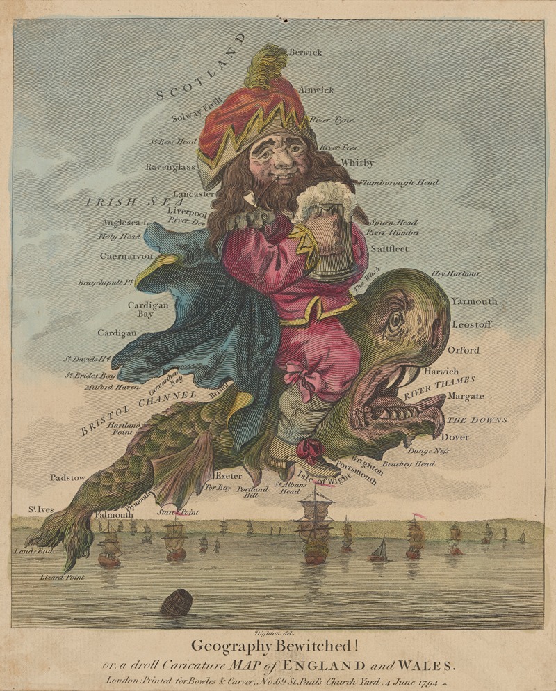 Robert Dighton - Geography bewitched! Or, a droll caricature map of England and Wales.