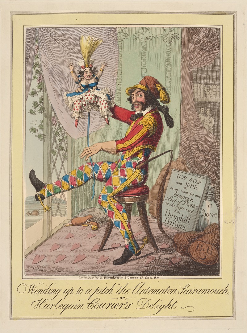 Theodore Lane - Winding up to a pitch, the automaton Scaramouch, – or, – Harlequin courier’s delight.