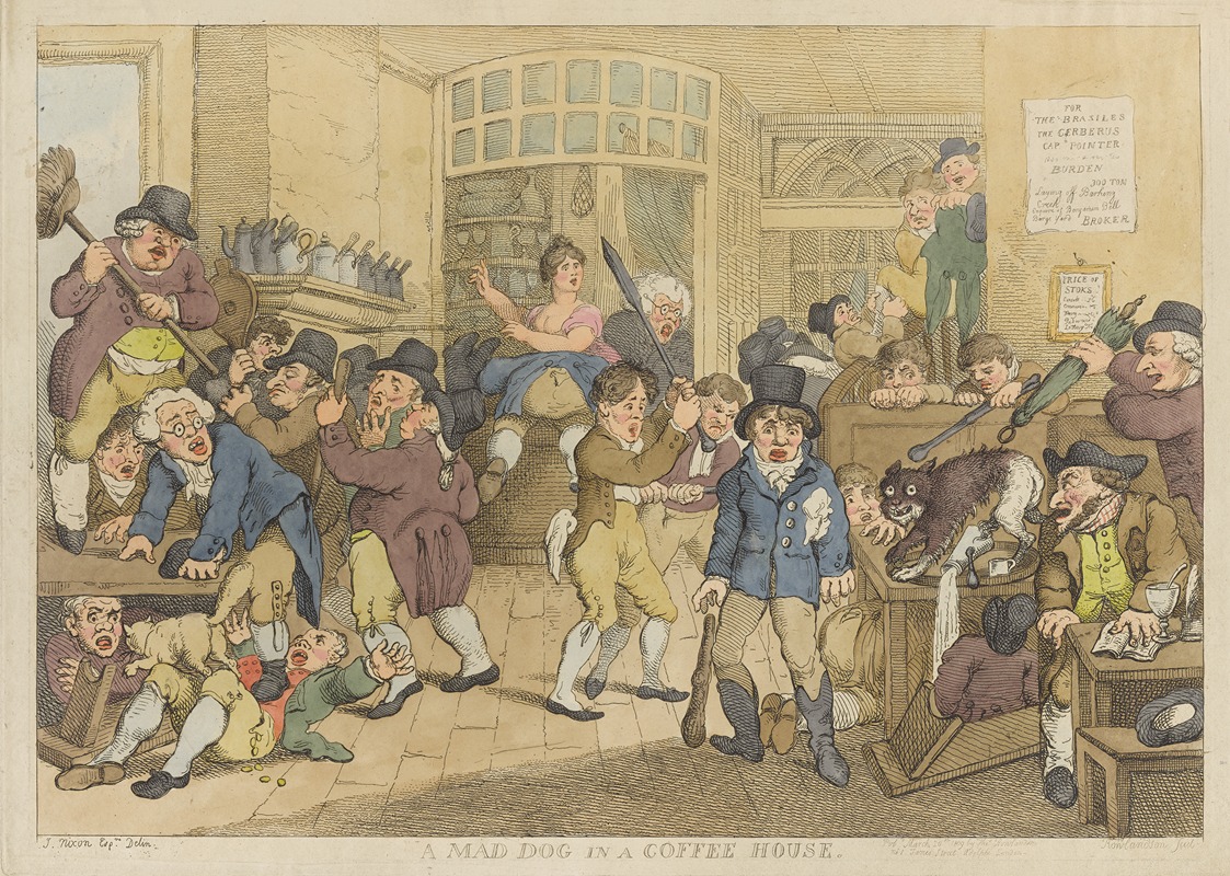 Thomas Rowlandson - A mad dog in a coffee house