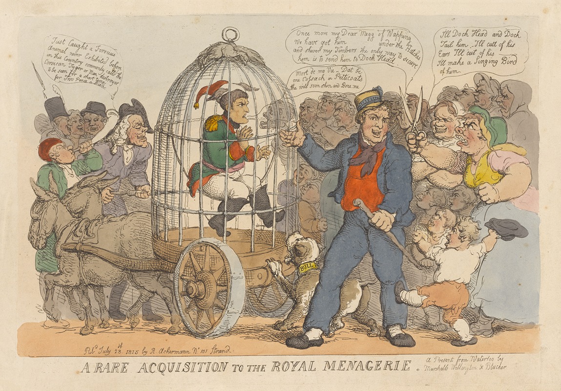 Thomas Rowlandson - A rare acquisition to the royal menagerie, A present from Waterloo by Marshalls Wellington & Blucher