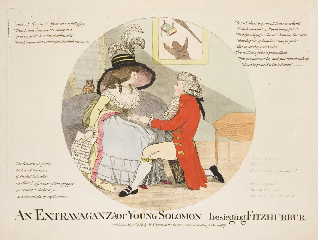 Thomas Rowlandson - An extravaganza or Young Solomon besieging Fitzhubhub