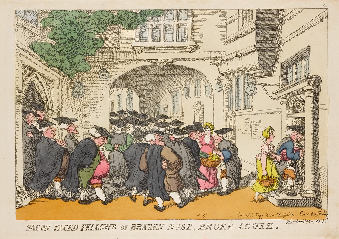 Thomas Rowlandson - Bacon faced fellows of Brazen Nose, broke loose.