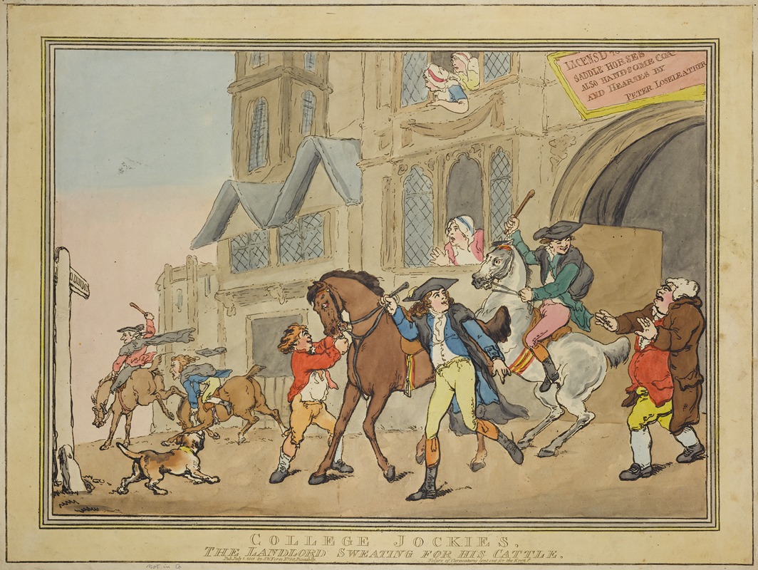 Thomas Rowlandson - College jockies, the landlord sweating for his cattle