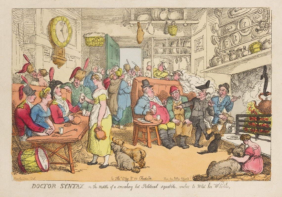 Thomas Rowlandson - Doctor Syntax, in the middle of a smoaking hot political squabble, wishes to whet his whistle