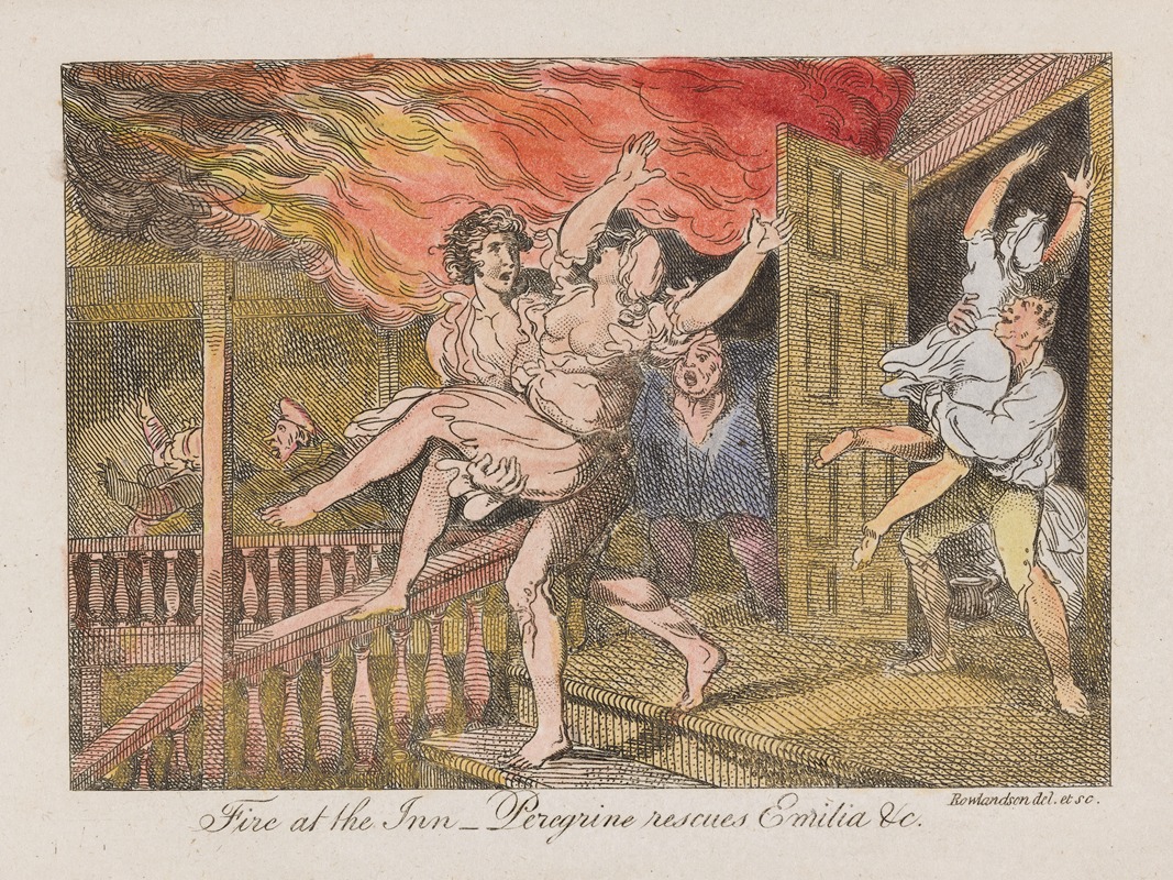 Thomas Rowlandson - Fire at the inn — Perigrine rescues Emilia &c.