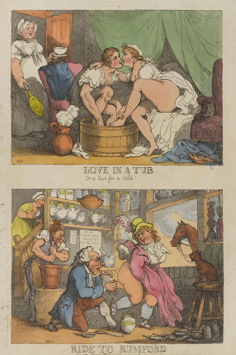 Thomas Rowlandson - Love in a tub or a cure for a cold. Ride to Rumford