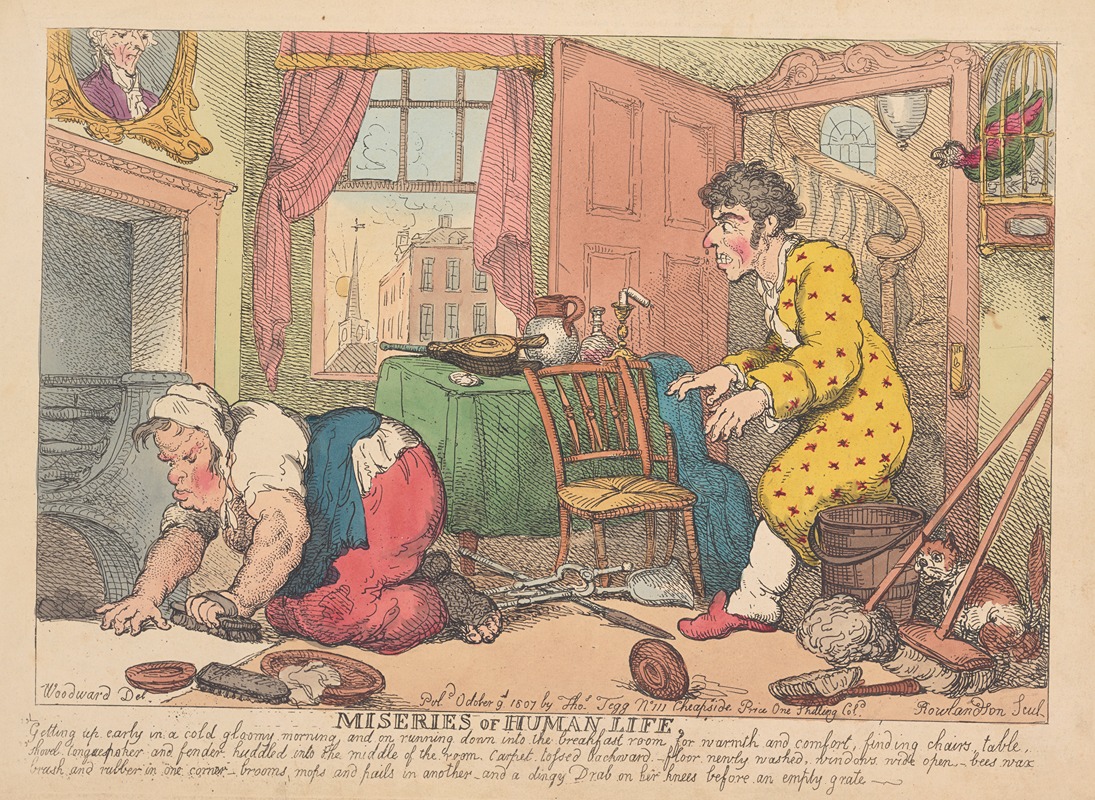 Thomas Rowlandson - Miseries of human life; Getting up early in a cold, gloomy morning . . .