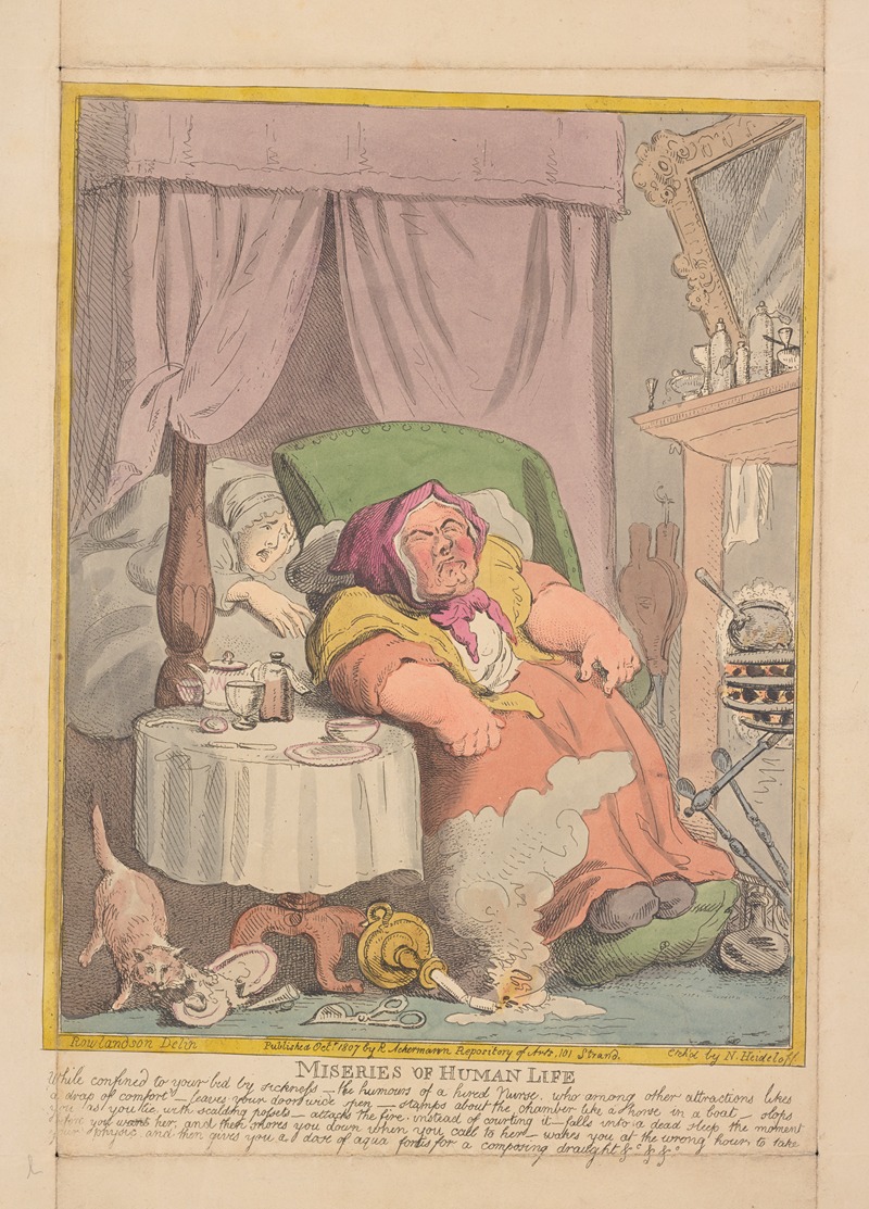 Thomas Rowlandson - Miseries of human life; While confined to your bed by sickness – the humours of a hired nurse . . . . . .