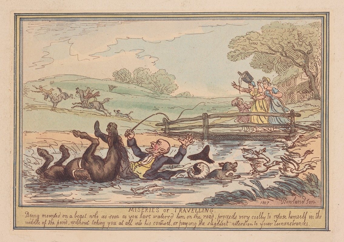 Thomas Rowlandson - Miseries of travelling; Being mounted on a beast . . . .