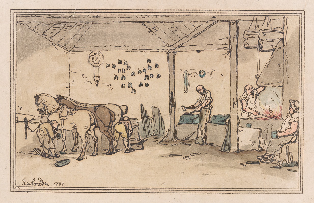 Thomas Rowlandson - Shoeing, the village forge