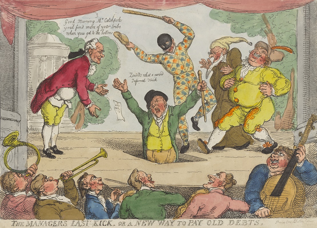 Thomas Rowlandson - The managers last kick, or a new way to pay old debts