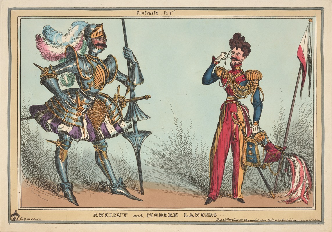 William Heath - Contrasts, pl. 1st. Ancient and modern lancers.