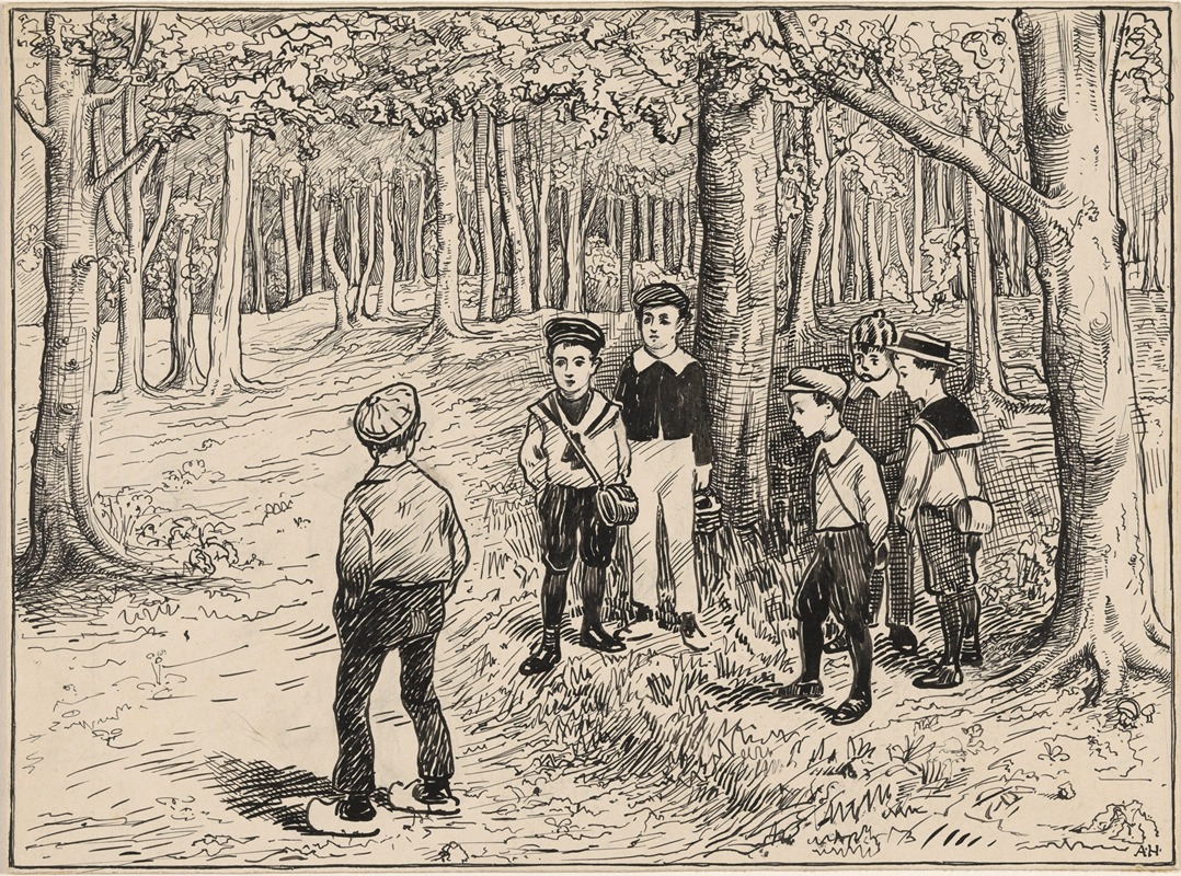 Albert Hemelman - Group of boys in a forest