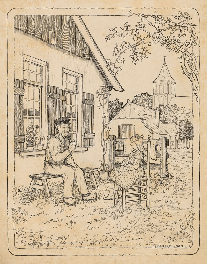 Albert Hemelman - Pipe-smoking Dakhuis sitting in front of his house with Trees