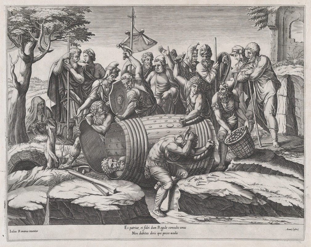 Diana Scultori - Speculum Romanae Magnificentiae- Attilius Regulus in a Barrel