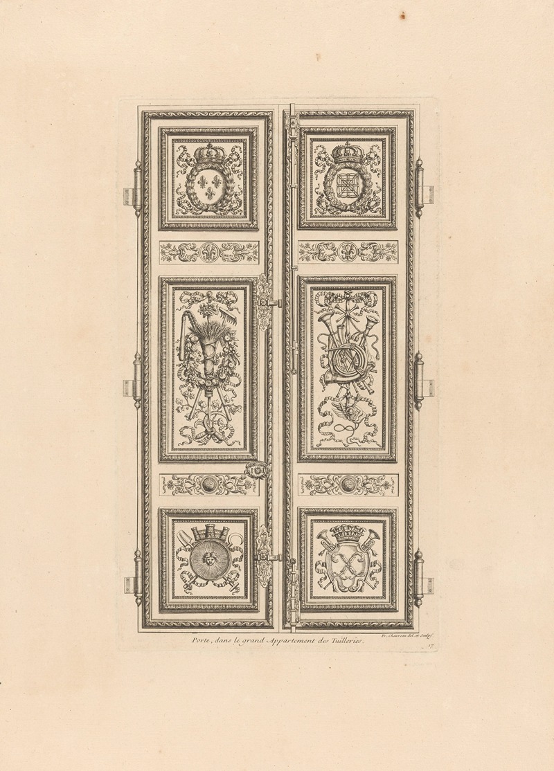 François Chauveau - Door with trophies and paintings