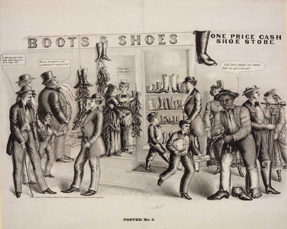 Gibson & Co. Lith - Poster no. 5 – boots & shoes, one price cash shoe store