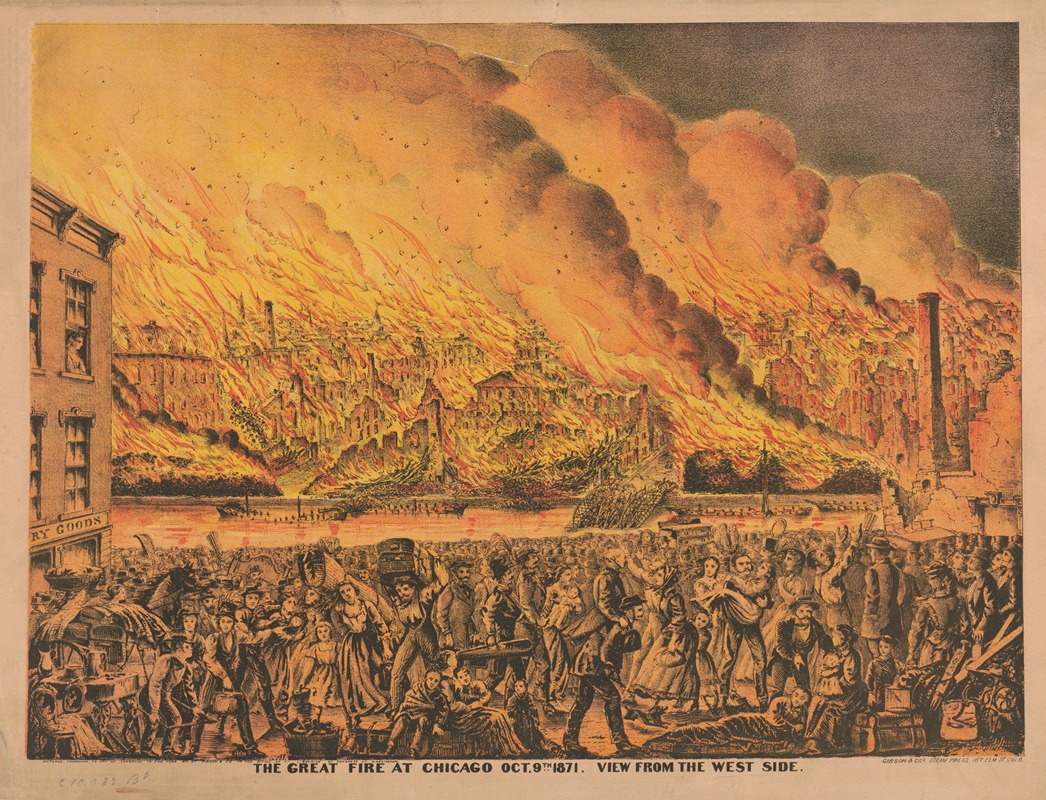 Gibson & Co. Lith - The Great fire at Chicago Oct. 9th 1871. View from the west side