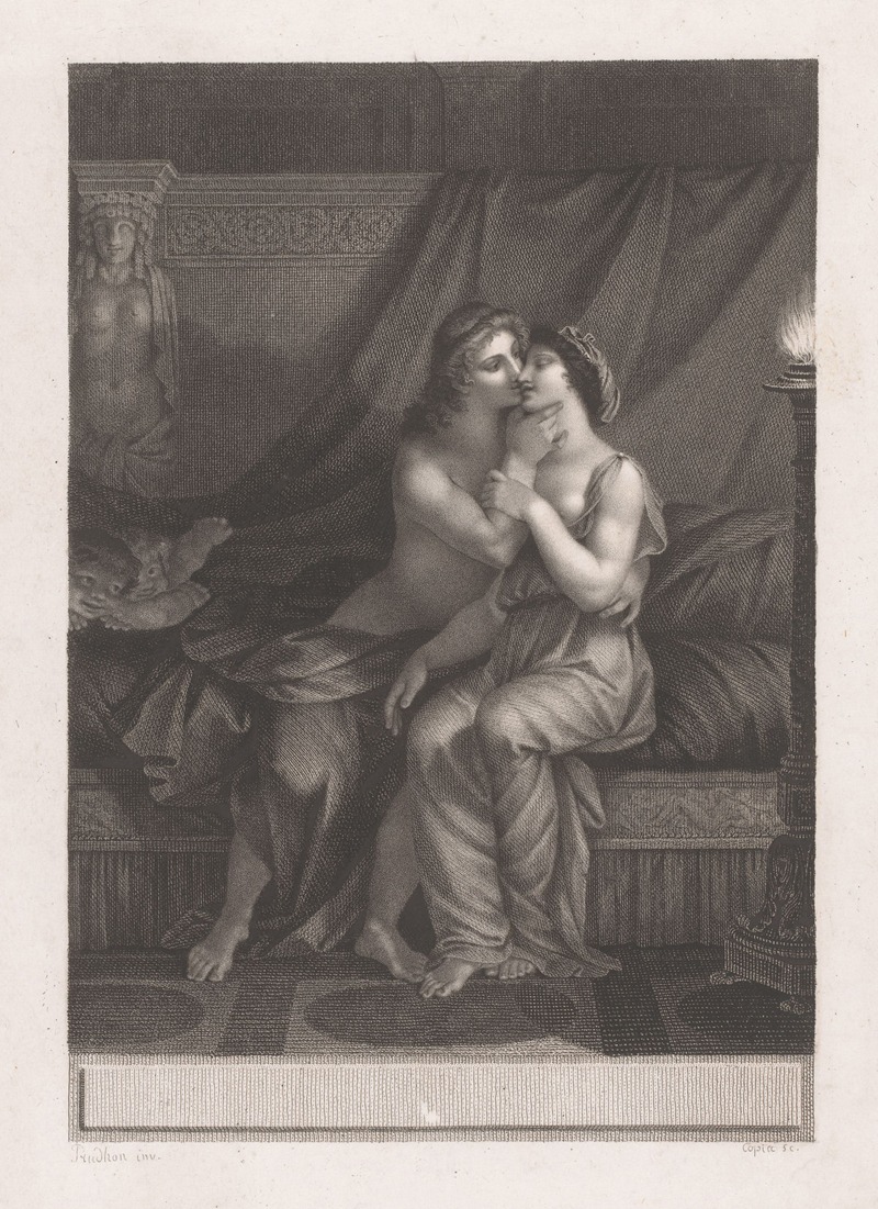 Jacques Louis Copia - Couple in love sitting on bed