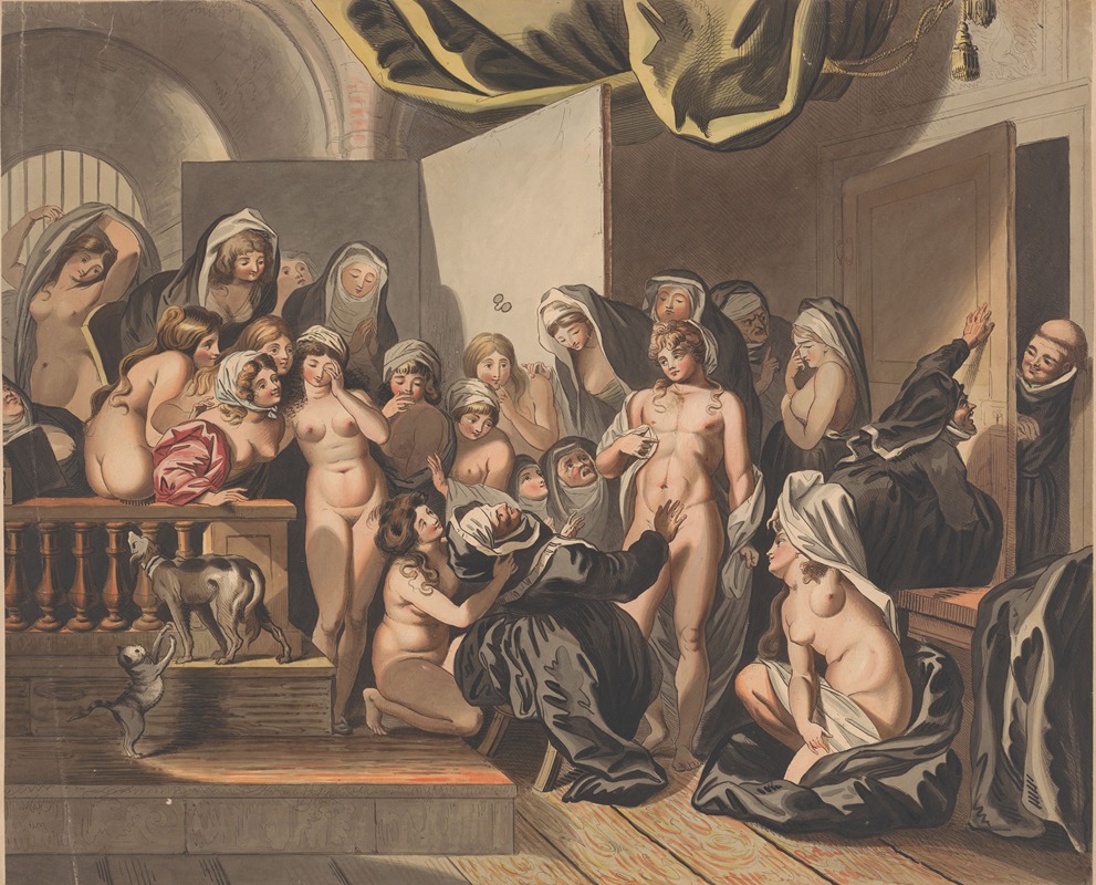 Johann Heinrich Ramberg - Abdes discovers a young man among her undressed nuns