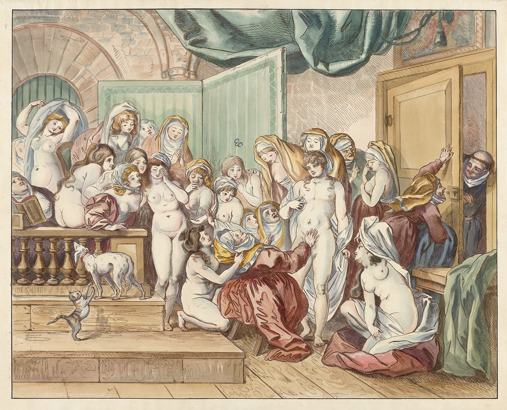 Johann Heinrich Ramberg - Abdes discovers a young man among her undressed nuns