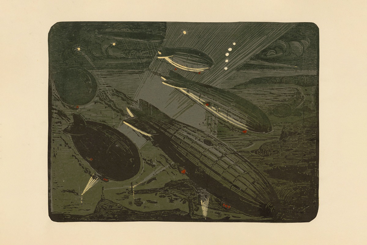 Maurice Busset - Flotte de Zeppelins attaquant l’Angleterre, 1916 (Fleet of Zeppelins Attacking England, 1916)